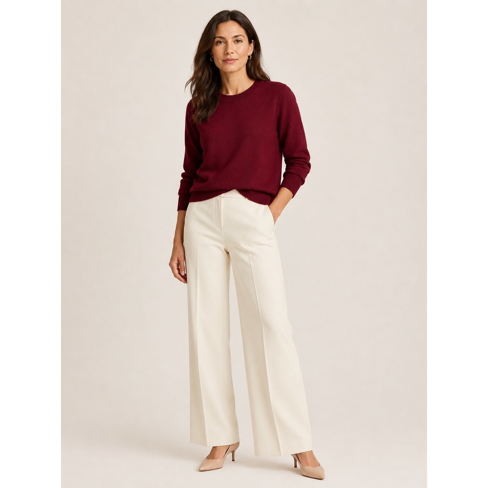 J.Crew Womens Merino Wool Crewneck Sweater S Burgundy Red 3/4 Sleeve Pullover